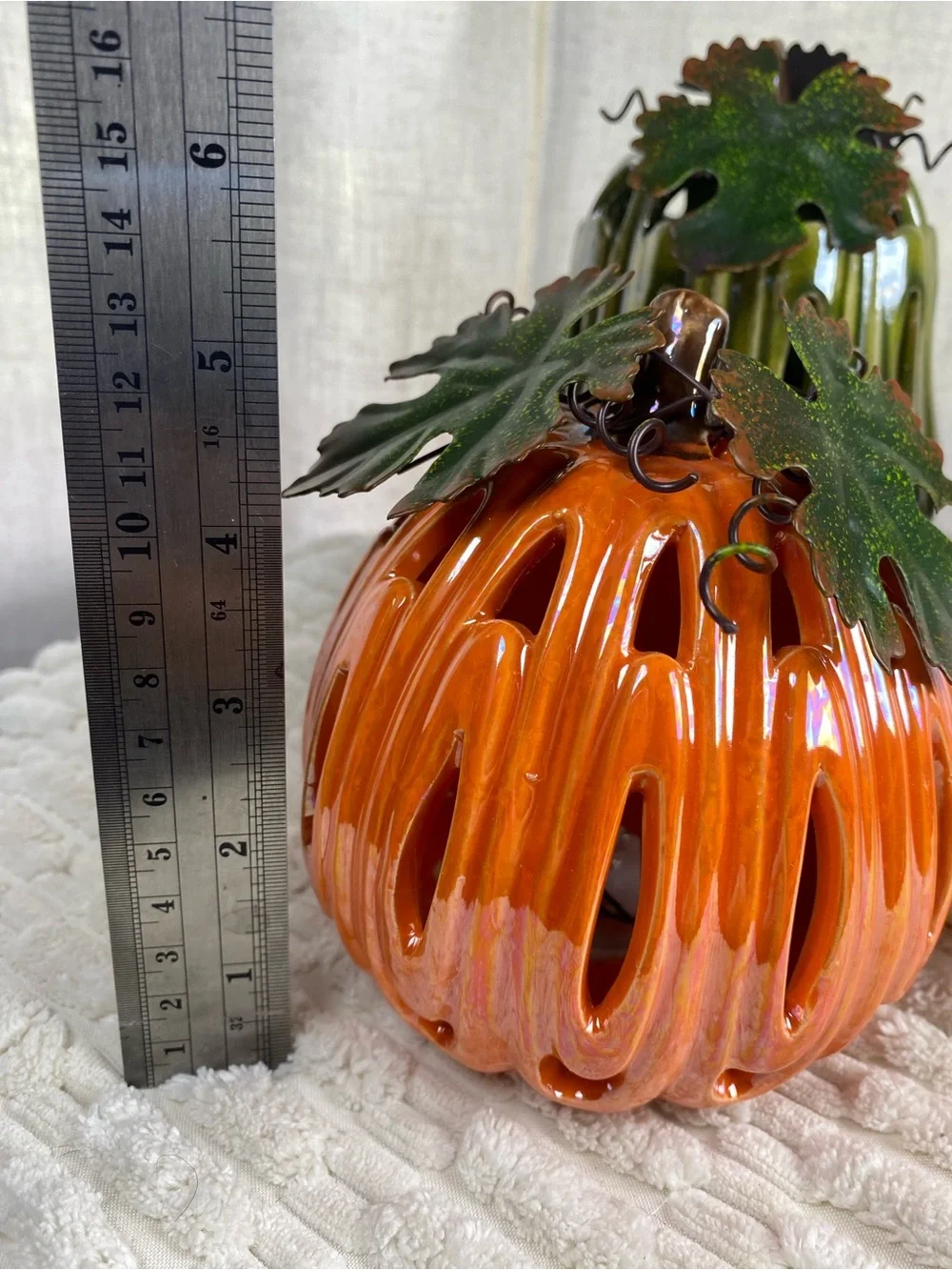 Vintage Iridescent Ceramic Pumpkin Luminary Set 3 Light Up Fall